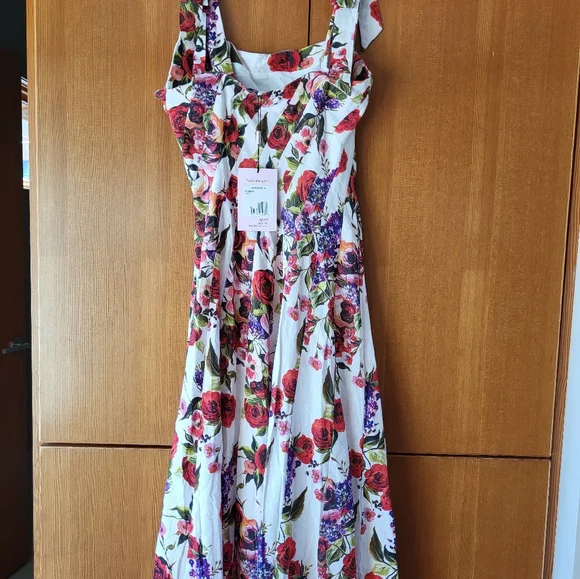 Avec Les Filles Linen-Blend Red/Purple Floral-Print Fit
Flare Midi Dress - Picture 7 of 7